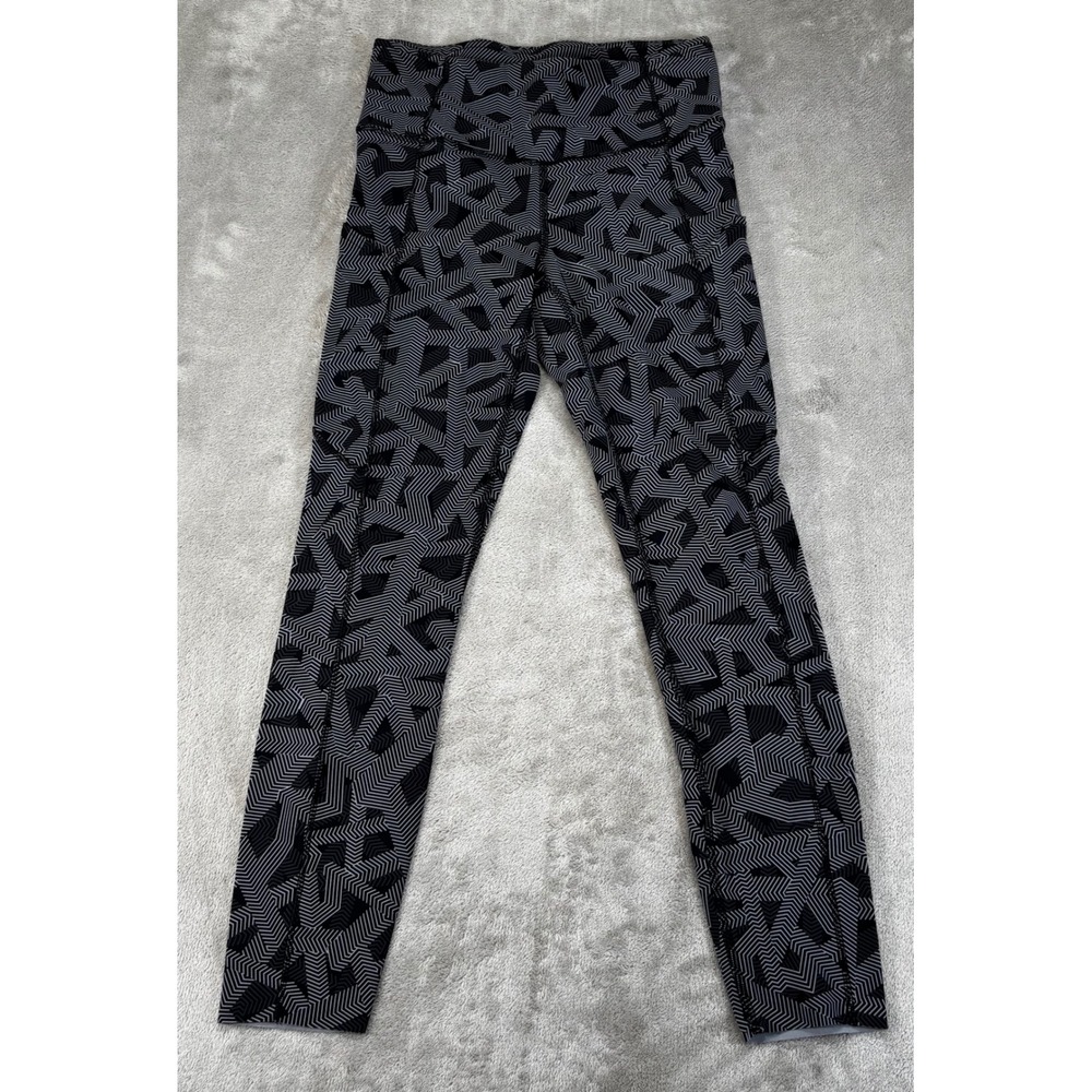 Lululemon Speed Up Tight Leggings Womens‎ 6 Black Grey Geometric Print Excellent